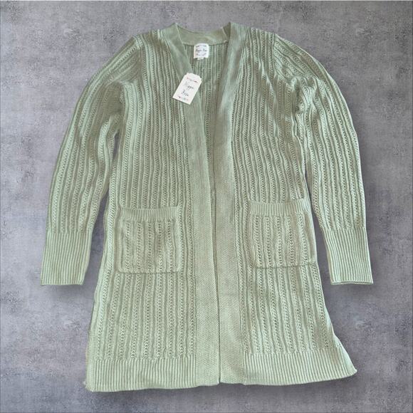 Hippie Rose Juniors Size M Green Open Front Long Sleeve Knit Cardigan Sweater - Picture 2 of 9